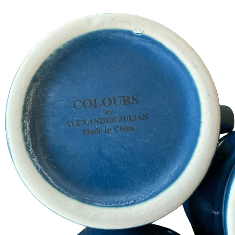 Vintage Colours By Alexander Julian Coffee Mugs Set of 3 Speckled Blue & Maroon